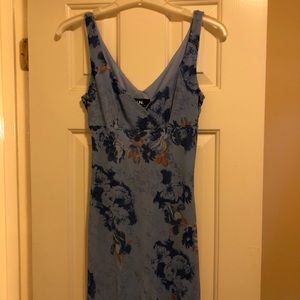 Blue Floral Dress with Asymmetrical Hem